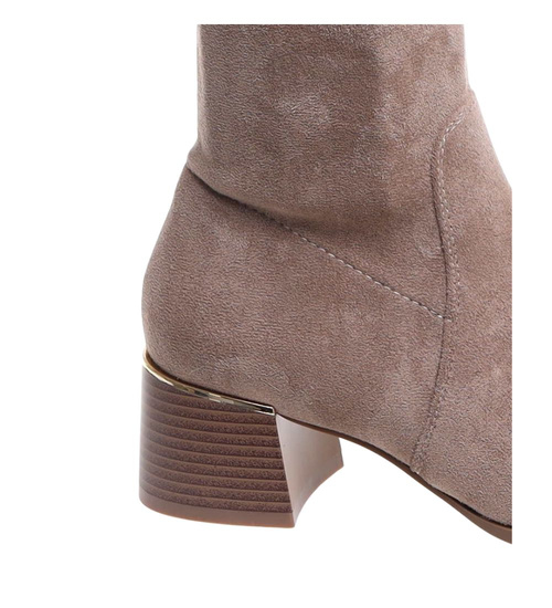 Beżowe kozaki muszkieterki na obcasie /D8-2 18256 W488/