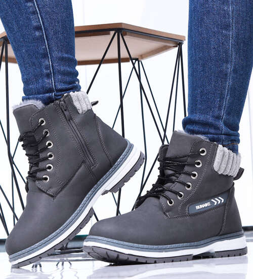 Ocieplane ciemno szare trapery botki damskie /C3-1 15359 S595/ Ocieplane ciemno szare trapery botki damskie /C3-1 15359 S595/