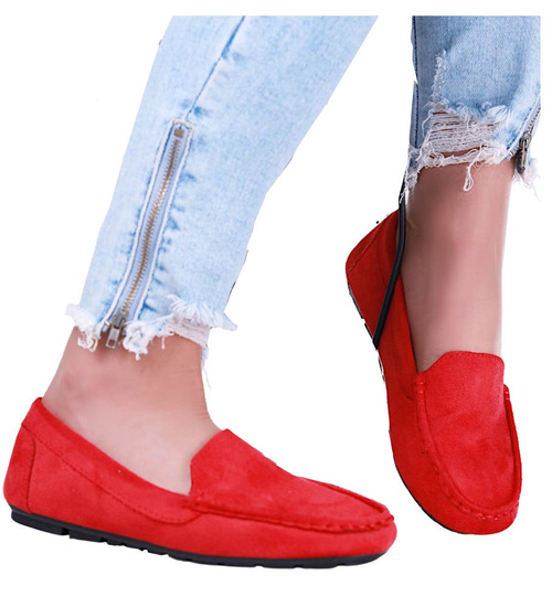 Czerwone zamszowe półbuty balerinki lordsy /F9-2 15628 T187/