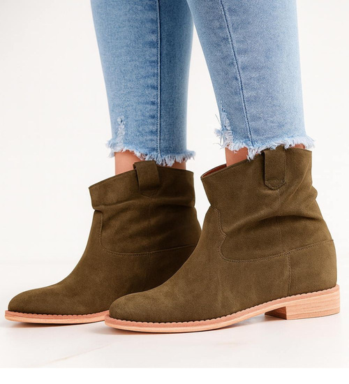 Botki damskie Lekko ocieplone Khaki /G6-2+H2 16899 T184/