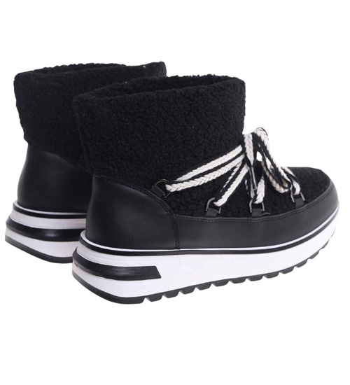 Zimowe botki śniegowce z futerkiem Czarne /A2-1 18568 W341/