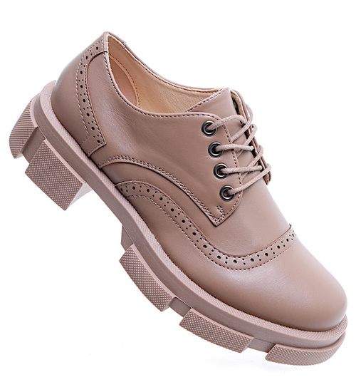 Wiosenne sznurowane półbuty damskie na platformie Khaki /F6-1 15490 T248/