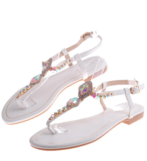 Białe sandały japonki na płaskim obcasie /C6-2 12209 T695/