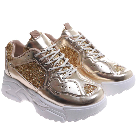 Złote buty sportowe na platformie /D8-2 17475 G391/