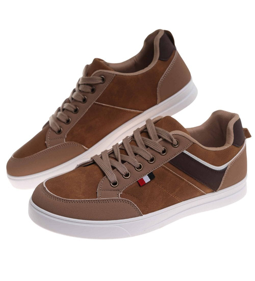 Sznurowane karmelowe trampki męskie /A10-1 18014 T432/