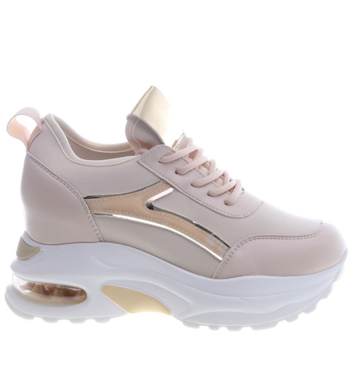 Beżowe trampki sneakersy na niskim koturnie /B3-3 13271 T804/