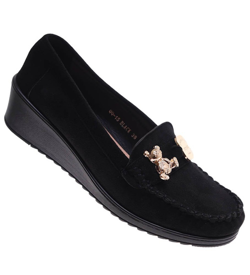 Czarne zamszowe czółenka na koturnie /B1-2 18191 W135/