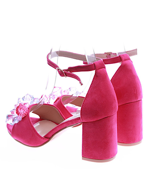 Przepiękne różowe sandały na grubym obcasie /D6-2 14203 S695/