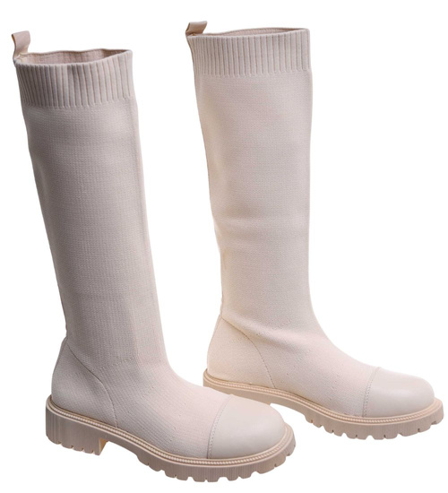 Elastyczne beżowe kozaki damskie /G4-3 18076 T366/