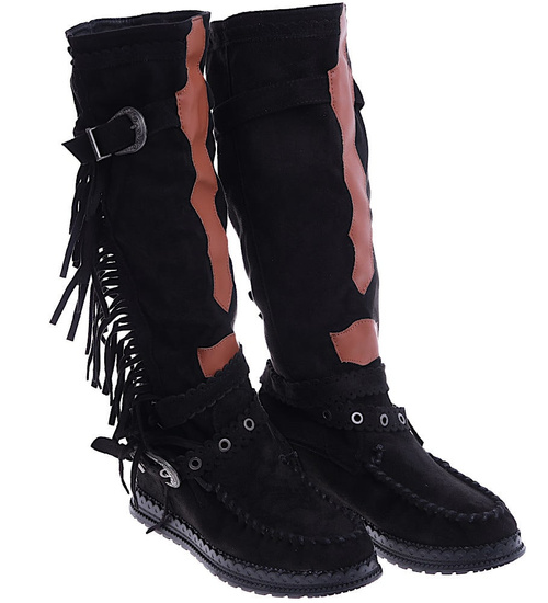 Czarne kozaki boho na ukrytym koturnie /B6-1 14854 T331/