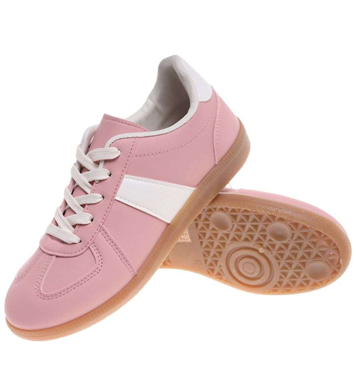 Wiązane snekaersy damskie różowe pastelowe /E6-3 18711 T177/