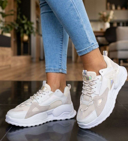 Beżowe buty sportowe damskie /F7-3 15957 G276/