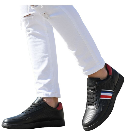 Sznurowane męskie czarne trampki /E2-2 14012 T497/