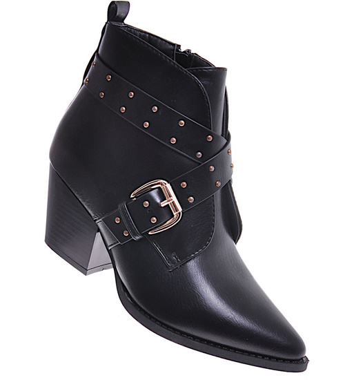 Czarne botki damskie na obcasie /D7-3 10590 T277/