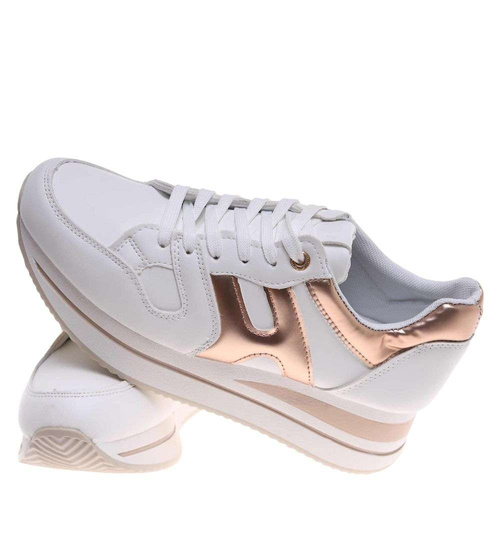 Białe damskie buty sportowe sneakersy na koturnie /B5-2 14773 T383/
