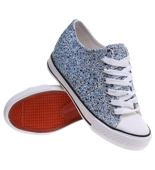 Niebieskie trampki sneakersy na niskim koturnie /i4-3 16614 T094/