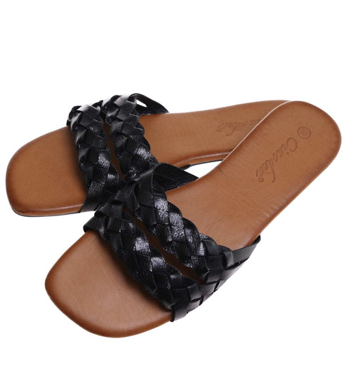 Czarne płaskie klapki damskie /B1-2 16173 T182/