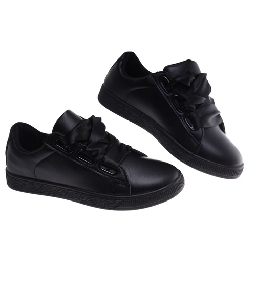 Czarne sznurowane trampki damskie ost495