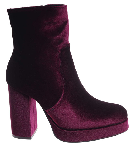 Welurowe botki damskie na platformie Wine /J6-3 H2 18393 G284/