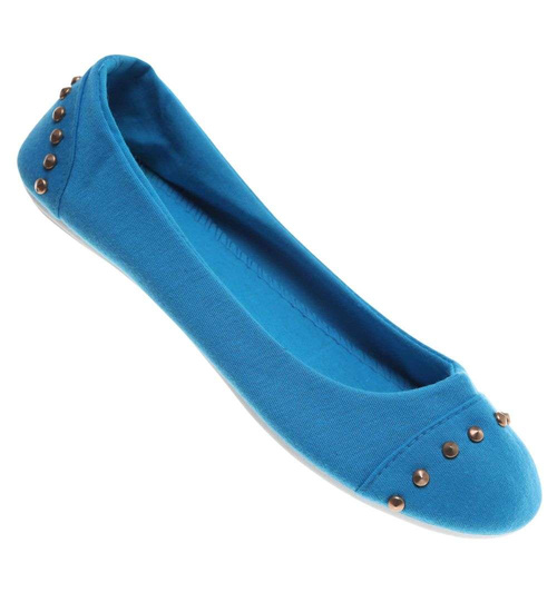Materiałowe niebieskie baleriny jak tenisówki /D7-1  14388 T046/