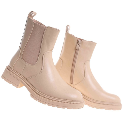 Zimowe beżowe botki damskie /B6-2 18498 T238/