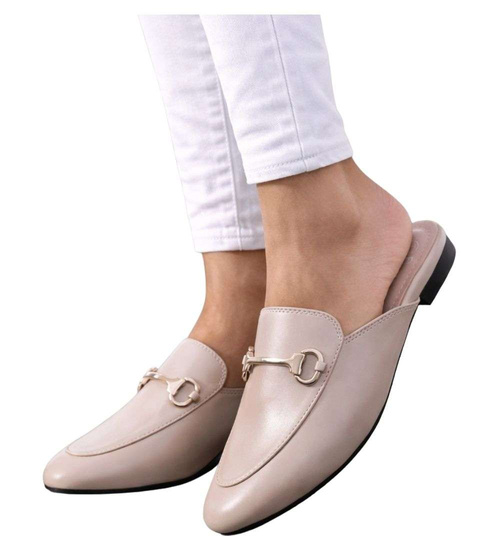 Beżowe klapki na płaskim obcasie /C5-2 14174 T138/