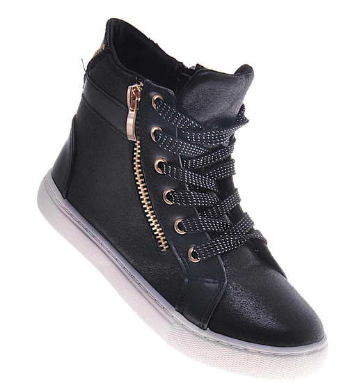 Dziewczęce trampki z wysoką cholewką Czarne /D8-2 11184 S190/