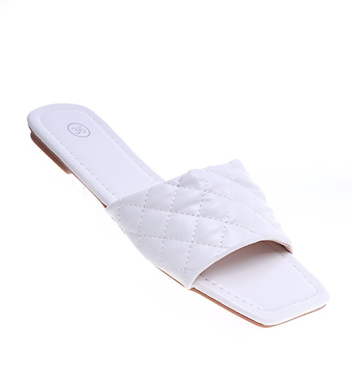 Płaskie Białe klapki damskie /F2-2 13704 T196/