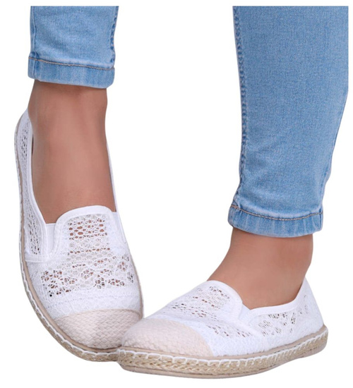 Białe koronkowe balerinki espadryle /D3-3 16151 T2/