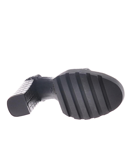 Czarno białe kobiece sandały na obcasie /G13-1 12075 T393/