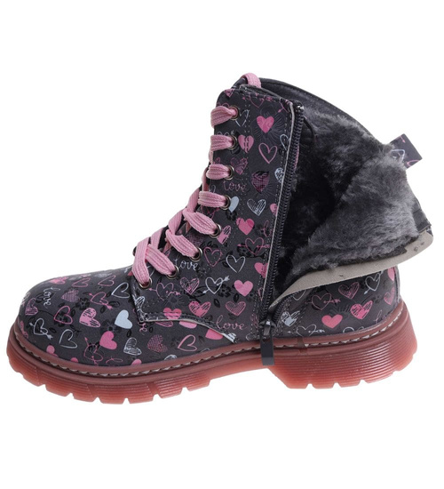 Zimowe czarne dziewczęce trapery z futerkiem /F6-2 18438 T399/