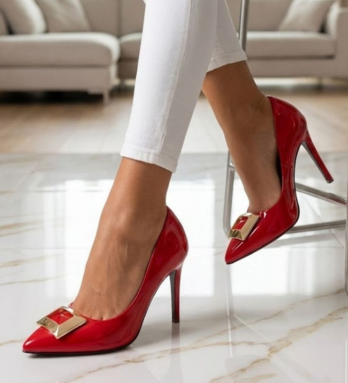 Czerwone szpilki na czółenka obcasie /C6 -2 12074 T390/
