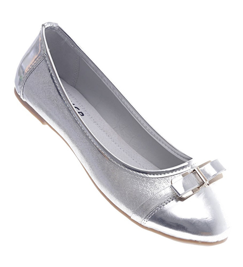 Srebrne balerinki damskie z kokardką /A2-2 13143 S199/
