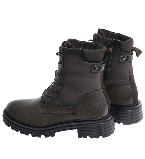 Sznurowane ocieplane botki trapery Zielone /E8-3 18254 W430/