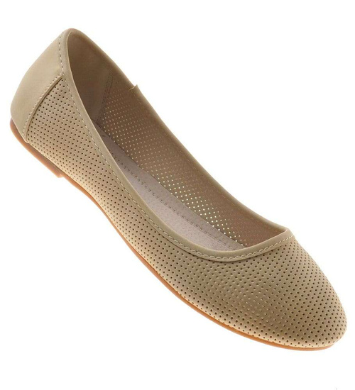 Ażurowe balerinki damskie Beżowe /C1-3 8420 S198/