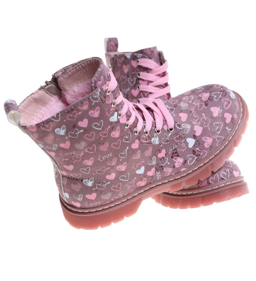 Zimowe różowe dziewczęce trapery z futerkiem /G12-1 18439 T309/