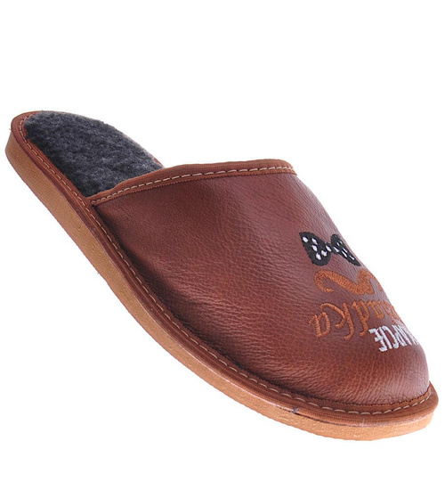 Kapcie Dziadka- skórzane klapki na prezent /D6-1 13082 S18-45/