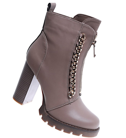 Ocieplane botki lity na słupku khaki /C2-1+H2 15405 T231/