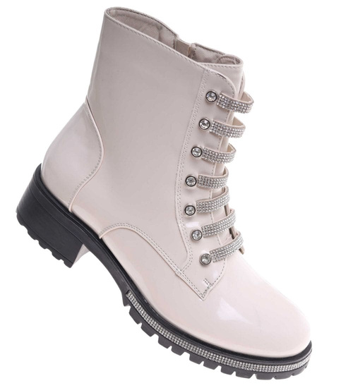 Beżowe botki trapery z suwakiem /G11-2 18161 T432/