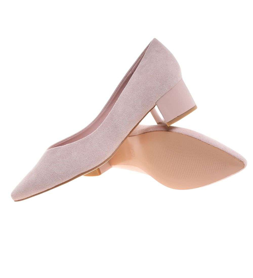 Beżowe czółenka na niskim obcasie Pointy Toe /D5-3 18805 T381/