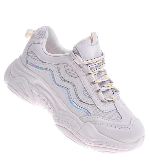 Beżowe damskie sneakersy sznurowane /D8-2 10470 S295/ 