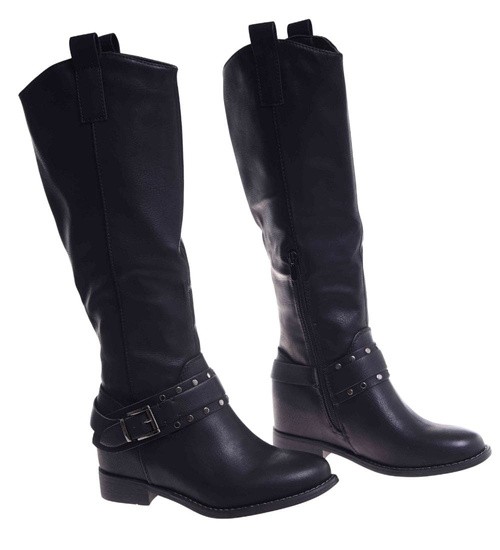 Ocieplane czarne kozaki damskie na niskim koturnie /J5-3 H2 15322 T386/