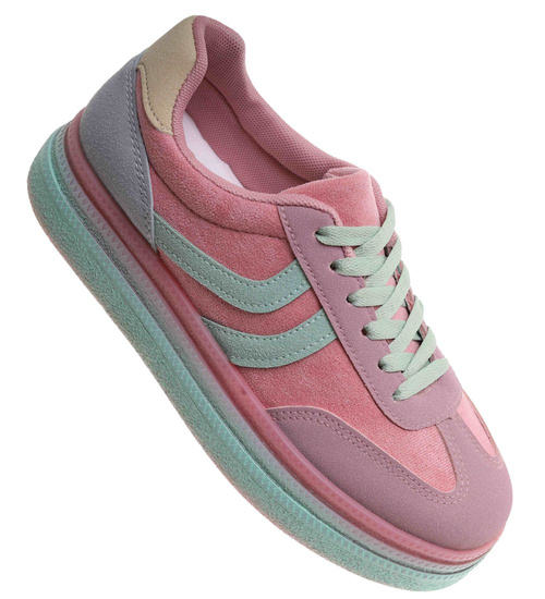 Różowe wiązane sneakersy buty sportowe /B1-2 17888 T688