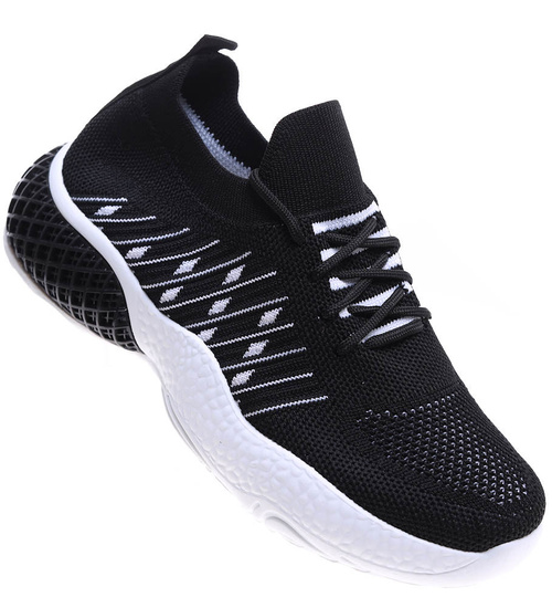 Czarne wsuwane buty sportowe z białymi dodatkami /B5-3 15905 T192/