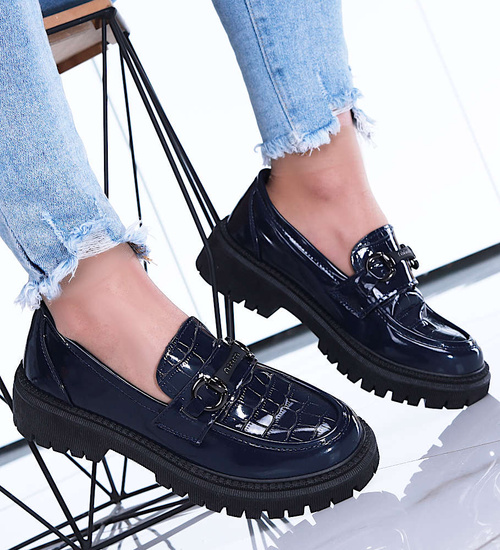 Wiosenne granatowe loafersy na platformie /G1-3 15445 T389/
