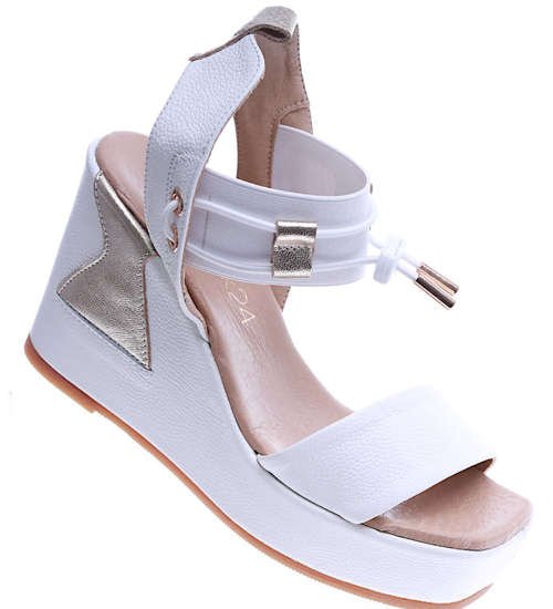 Skórzane białe sandały damskie /A1-3 14286 T179/