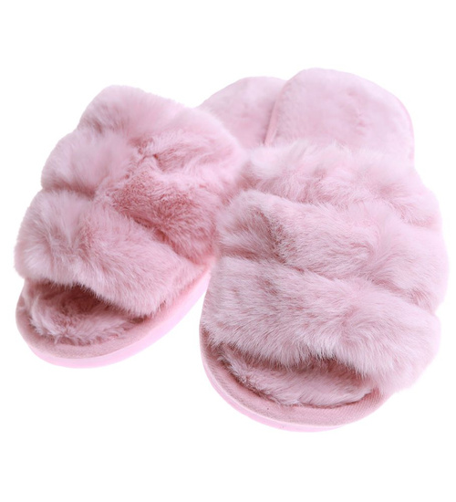 Pluszowe jasno różowe kapcie dziewczęce /D6-1 17159 G8-6/