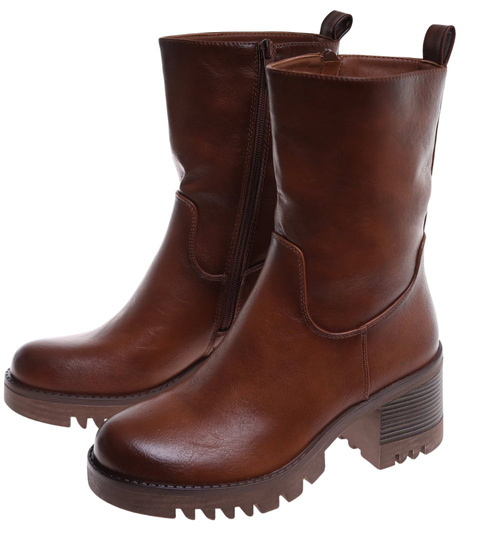 Brązowe botki na niskim obcasie /F10-2 18085 T400/