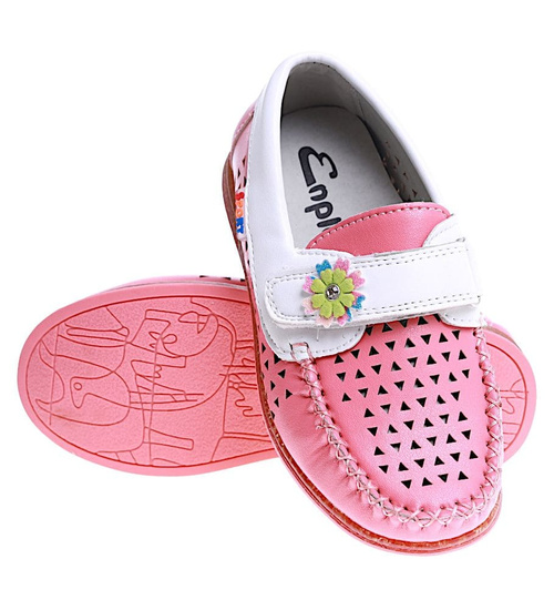 Ciemno różowe ażurowe buty dziewczęce na rzepy /E1-2 16017 T078/