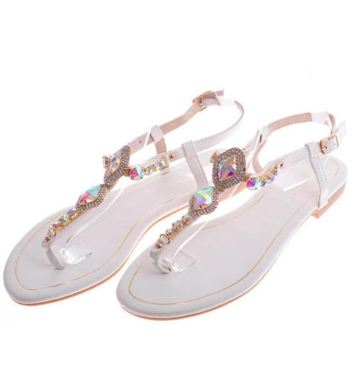 Białe sandały japonki na płaskim obcasie /C6-2 12209 T695/